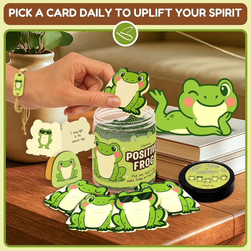 STOFINITY Emotional Support Frog Gifts For Women - Jar Of Daily Affirmation Cards For Teens Friend, Cute Inspirational Cards Jar For Men Coworkers, Unique Gifts For Women Birthday, Christmas - Image 4